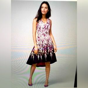 Floral-Print High-Low Fit and Flare Dress. WHBM NEW with TAG.  Pink Black